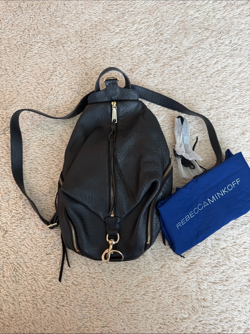 Rebecca Minkoff Black Pebbled Leather Backpack Sling with Gold Hardware